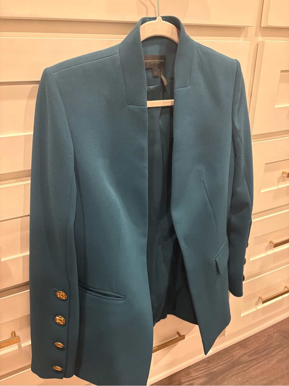 Donna Karan Teal Jacket with Gold Logo Label